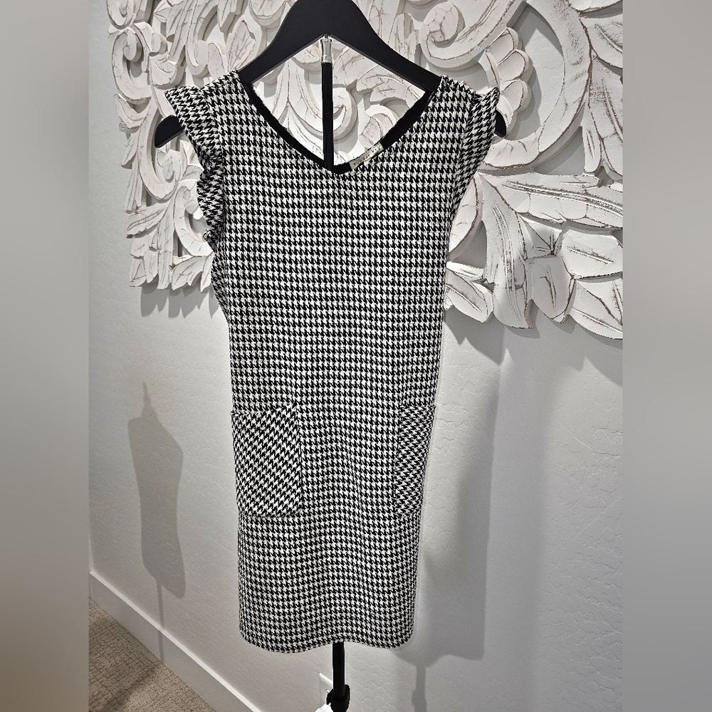 Copper Key Black White Houndstooth W/Gold Metallic Dress Girl's Sz Lg 12/14 NWT